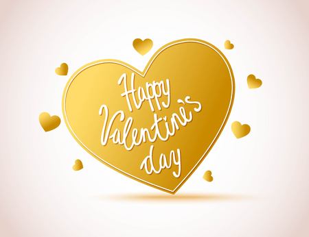 Happy Valentine's Day - beautiful lettering. Gold  Heart vector. Valentine's Day Greeting cardのイラスト素材