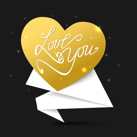 Love you. Happy Valentines Day Flyer. Valentines Day Background. Origami Heart Template.のイラスト素材