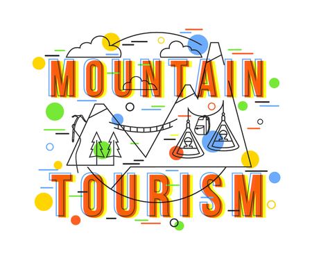 Mountain Tourism Background with vector icons and elements. Mountain Tourism design for poster, banner, flyer. Flat Style, Thin Line Art Design.のイラスト素材