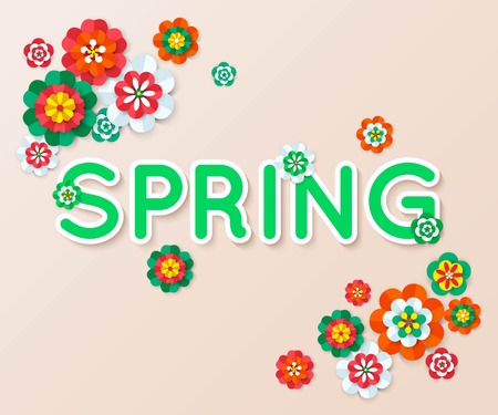Spring multicolored cutout paper flowers. Spring Flowers Background. Spring Vector Flowers. Spring...