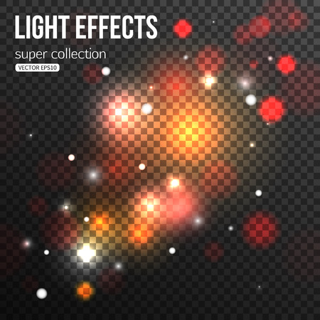 Soft bokeh lights and sparkles on transparent background. Cosmic vector illustration.のイラスト素材