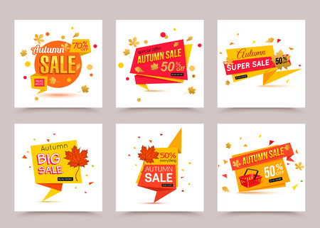 Collection of autumn sale banner template. Vector illustrations for marketing, online shopping, mobile banner, advertising poster, ads, mailings and seasonal sales.のイラスト素材