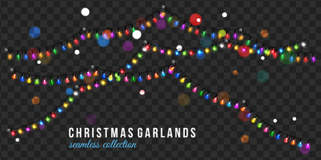 Christmas Garland isolated on transparent background. Set of Christmas string bulbs for holiday design, greeting card. Vector illustration eps 10 formatのイラスト素材