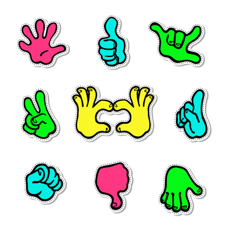 Hand gestures. Pop art comic style. Vector illustrationのイラスト素材