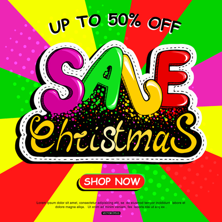 Colorful Christmas sale banner vector pop art comic styleのイラスト素材
