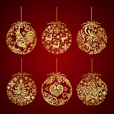 Collection of Christmas gold balls decorationのイラスト素材