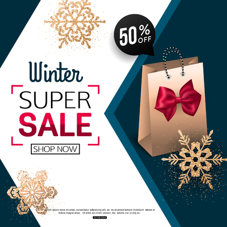 Winter Sale banner with package. Vector illustrationのイラスト素材