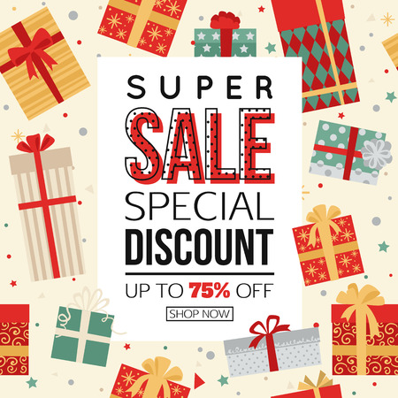 Christmas sale banner with gift boxes vector illustrationのイラスト素材