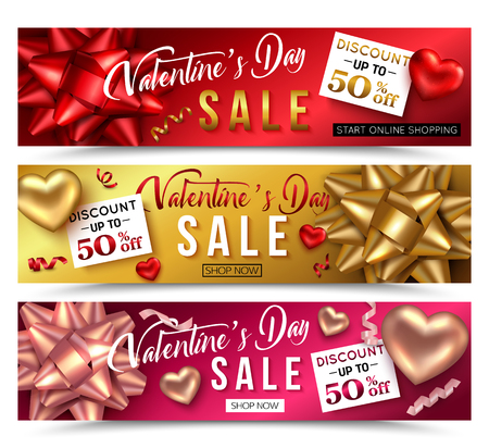 Set of Valentines day sale banner for online shop. Vector illustration.のイラスト素材