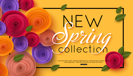 Spring banner with paper flowers for online shopping, advertising actions, magazines and websites. Vector illustration.の写真素材