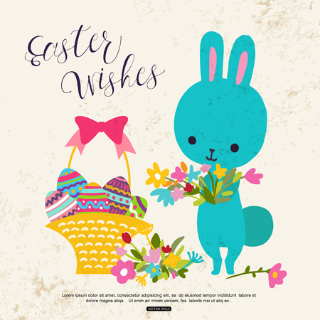Easter greeting card with cute bunny flower basketのイラスト素材