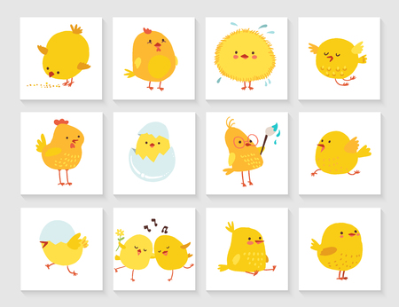 Set of easter greeting card for kids with chickのイラスト素材