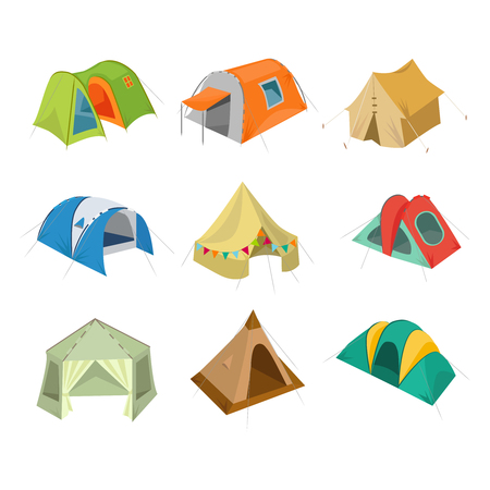 Set of camping tent icon. Vector illustration with tourist bivouac isolated on white background.のイラスト素材