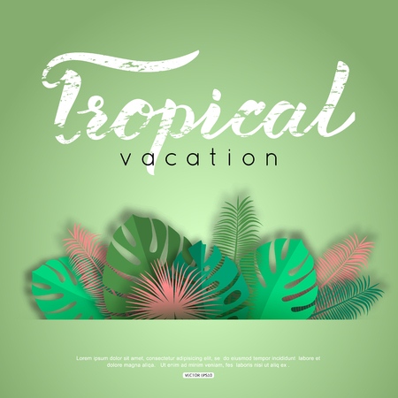 Tropical calligraphy with exotic leaves, vector illustration.のイラスト素材