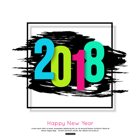 2018 New Year background with black brushstroke watercolor paint for banner, poster, leaflet or postcard. Vector illustration for holiday design.のイラスト素材