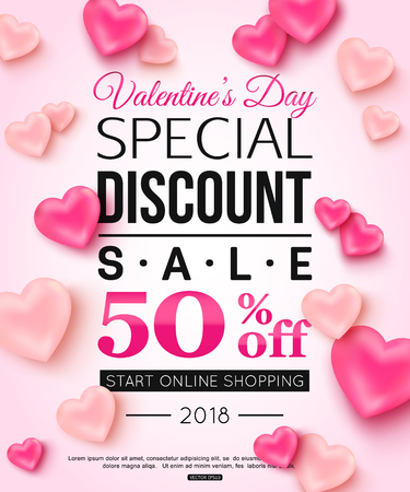 Valentines day special discount sale with balloons shape of heart for online shopping. Vector illustrationのイラスト素材