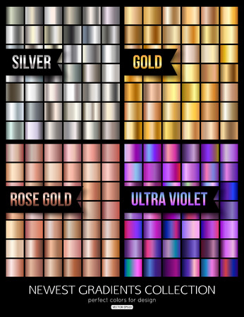 Set of ultra violet, gold and silver gradient collection. Vector illustrationのイラスト素材