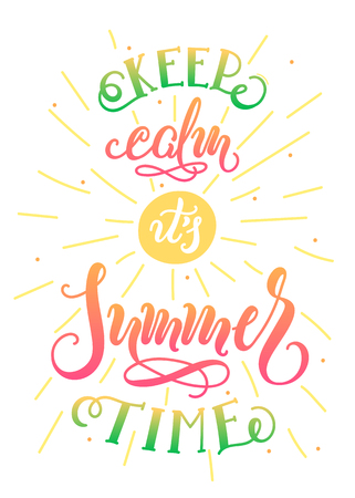 Keep Calm its Summer Time handwritten lettering quote for banner, poster, brochure, t-shirt printing design. Vector illustrationのイラスト素材