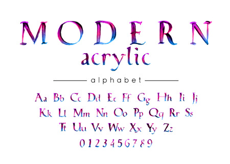 Modern acrylic handwritten alphabet. Stylish lettering font uppercase, lowercase, numbers and symbols. Vector calligraphy for wedding greeting card and invitationのイラスト素材