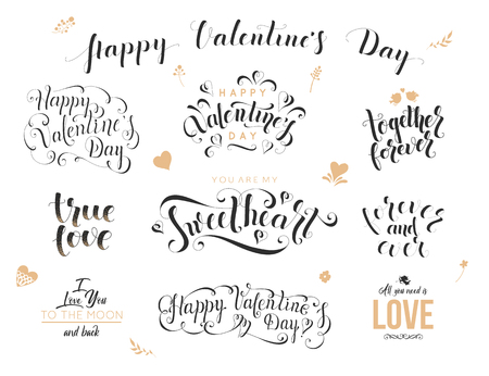 Valentine day hand drawn calligraphy. Love lettering for greeting card, poster, banner. Romantic quotes vector illustrationのイラスト素材
