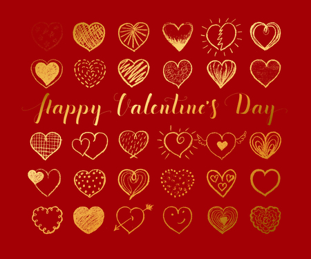 Valentines day background with gold hand drawn heart. Vector illustrationのイラスト素材