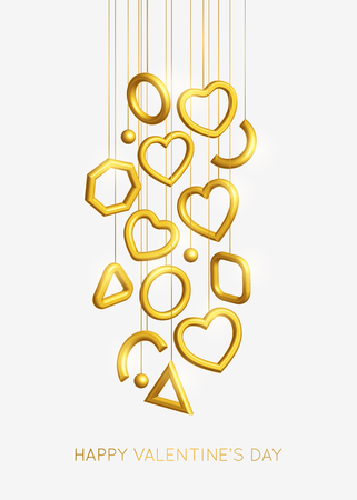 Valentines Day background decorated 3d gold hearts. Love vector illustrationのイラスト素材