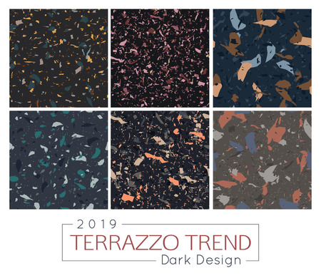 Set of six colorful terrazzo patterns. Italian natural mosaic floors vector illustrationのイラスト素材