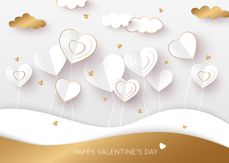 Valentine day background. White cut paper heart vector illustration.のイラスト素材