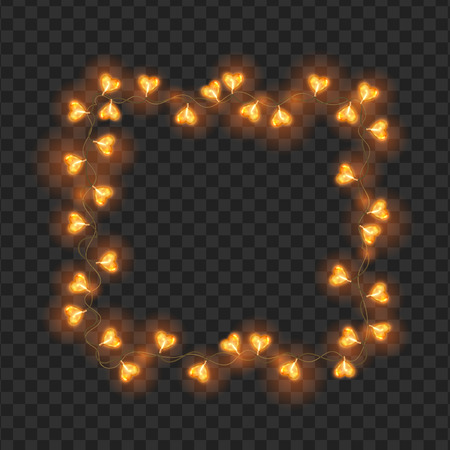 Frame of gold heart shaped bulbs carnival garland.のイラスト素材