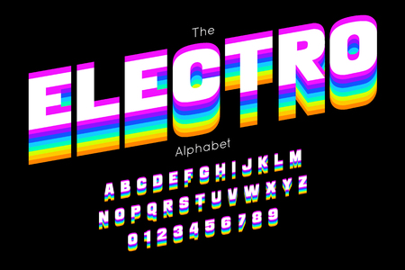 Bright electro font and alphabet.のイラスト素材