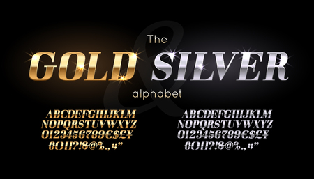 Silver and Gold serif font and alphabet.のイラスト素材