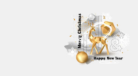 Merry Christmas and Happy New Year greeting card template. Vector illustration.のイラスト素材