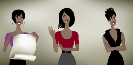 Group of happy african american women standing with one holding a blank message.のイラスト素材