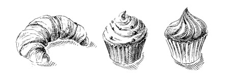 illustration of sweets in graphic style hand-drawn vector illustration.のイラスト素材