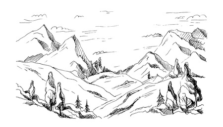 Rural landscape in graphic styleのイラスト素材