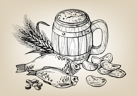 icon with mug, beer, fish, chips, ears in graphic style vector illustrationのイラスト素材
