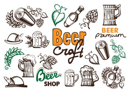 Collection of retro beer emblems, badges, stickersのイラスト素材