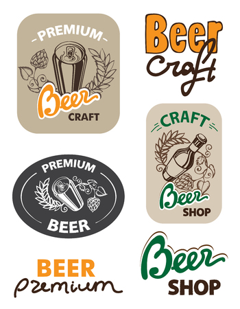Collection of retro beer emblems, badges, stickersのイラスト素材