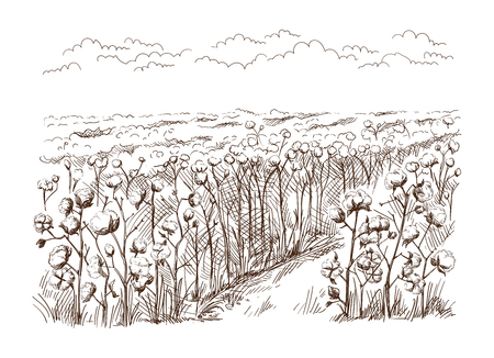 vector hand drawn village houses sketch and nature Hand drawn Illustration.のイラスト素材