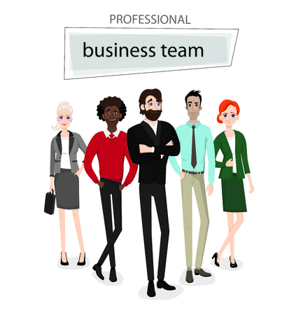 Group of business men and women, working people on white background. Business team and teamwork concept. Flat design people characters.のイラスト素材