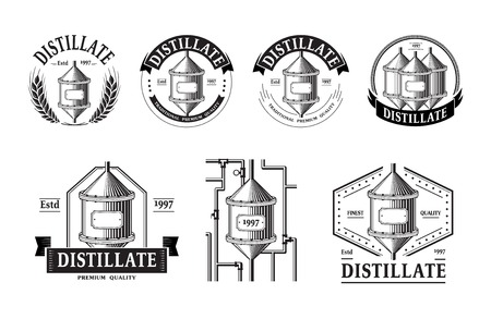 Set of distillery production icons. Vector illustration.のイラスト素材