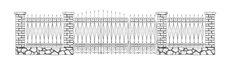 Decorative stone and metal fences. Vector illustrationのイラスト素材