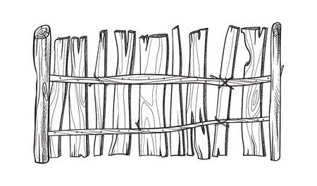 Wooden sketch fence. Vector illustrationのイラスト素材
