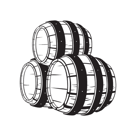 Wooden Whiskey Barrel. Hand Drawn Vector Illustrationのイラスト素材