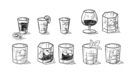 Vector set of bottles for alcohol illustration.のイラスト素材