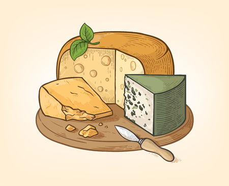 Cheese hand drawn watercolor set. Vector illustrationのイラスト素材