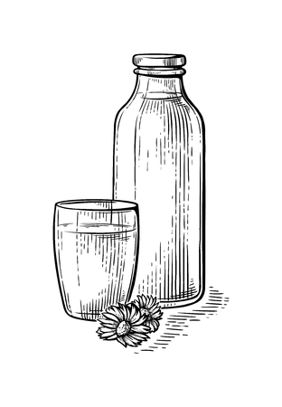 healthy Breakfast drawing sketch glass milk bottle cup vector illustrationのイラスト素材