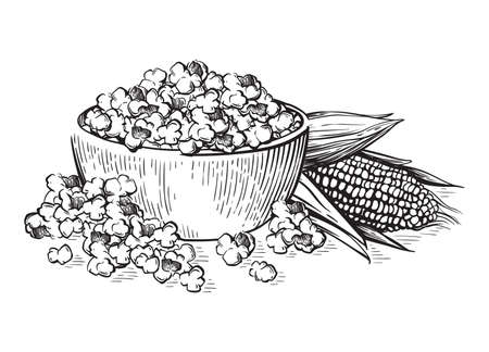 Pop corn sketch style vector illustration. Old hand drawn engraving imitationのイラスト素材