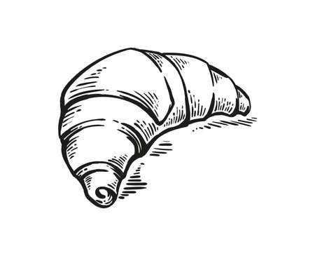 croissant hand-drawn drawing crispy engraving retro styleのイラスト素材