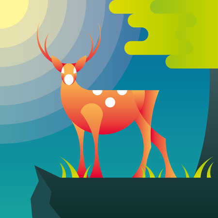 Deer in Morning Sun.Vector illustration.のイラスト素材